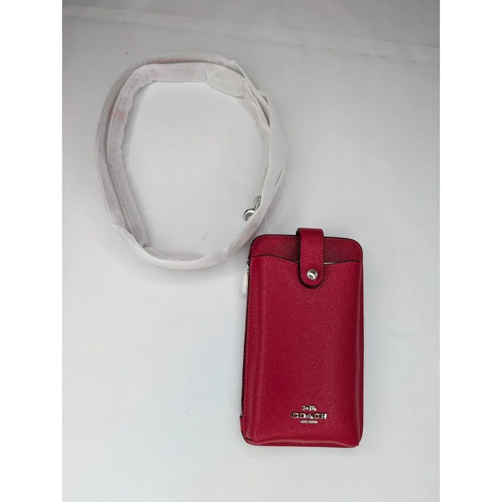 Coach North South Phone Crossbody In Crossgrain Leather - Candy Apple (red), NWT